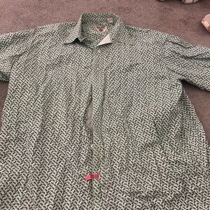 Green Geometric Casual Button Down Shirt
